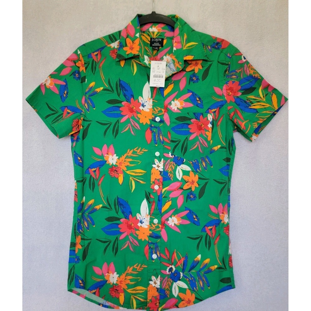 J. Crew Flex Mens Short Sleeve Printed Casual Shirt XS Green Tropical Floral NWT